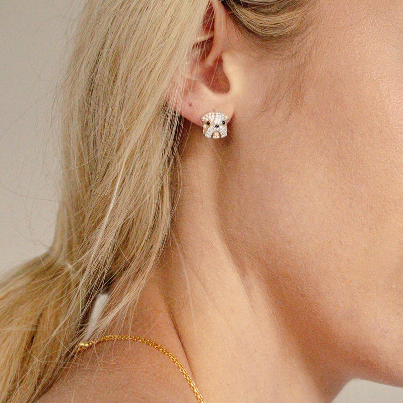 espere Rhodium Plated Sterling Silver Bulldog Stud Earrings CZ Studs for Women Girls - Image 3